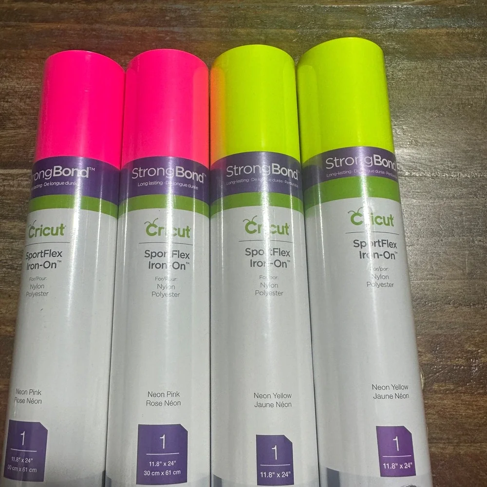 Cricut SportFlex Iron-On Vinyl Bundle 4 Roll Neon Pink Yellow 11.8x24 StrongBond